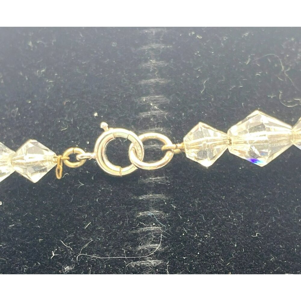Vintage Faceted Crystal Art Deco Sterling Silver Graduated Bead Necklace 16" - Picture 6 of 9